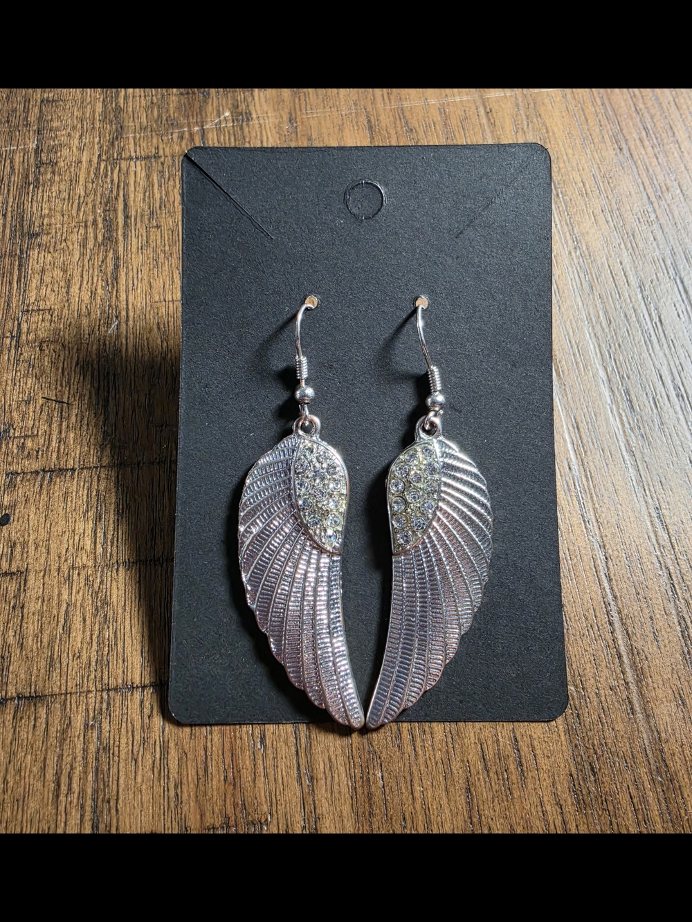 Silver Wing Drop Earrings with Crystal Accents